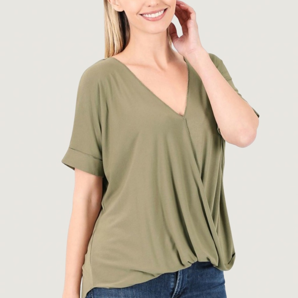 Olive Green Women's V-Neck Top